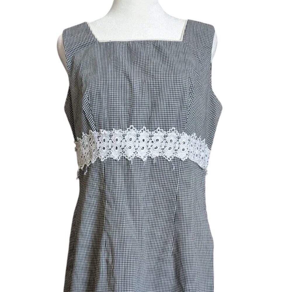 vtg 90s Gingham Dress Sheath Women 6 8 black White Check Crochet Y2k Mini - Picture 11 of 16